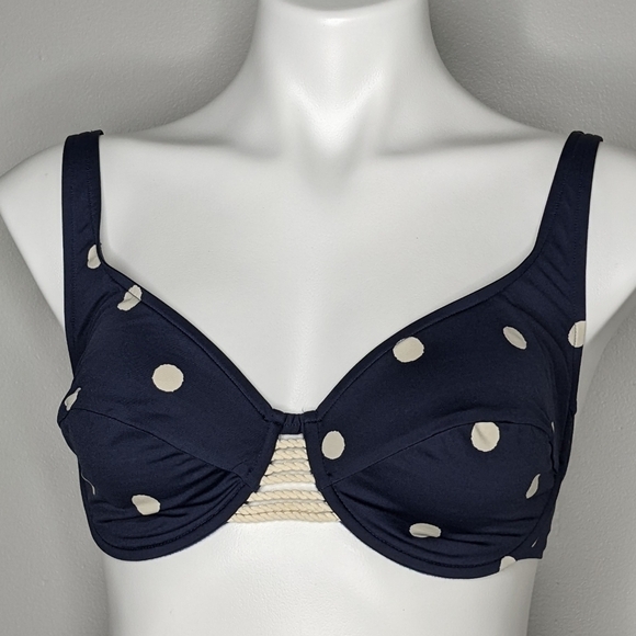 Maryan Mehlhorn navy cream polka dot bikini top 8/D - Picture 1 of 9